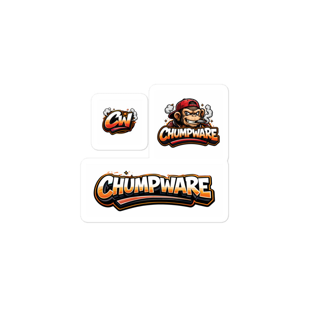 Three logos of 'Chumpware' on a white background